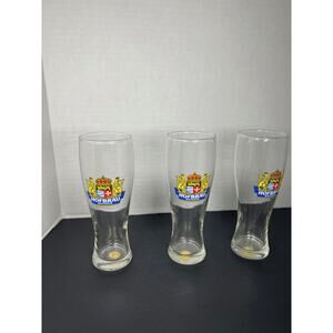 Set of 3 HOFBRAU BAVARIA Pilsner Glasses – Crest Logo – Slim Fluted ~6.75" – Ger
